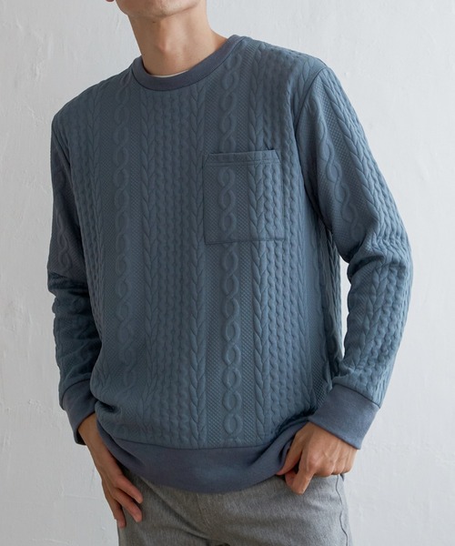 ikka(イッカ)の「【おっさんずラブ着用商品】ふくれジャカードクルーネックプルオーバー(スウェット・メンズ・ホワイト/ネイビー/ブルー・S/M/L/XL)」の3枚目の写真