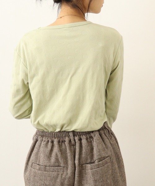 Emago(イマゴ)の「EMAGO 袖リブ切替えロングスリーブ(Tシャツ/カットソー・レディース・アイボリー/グリーン/ネイビー/杢グレー・FREE)」の7枚目の写真
