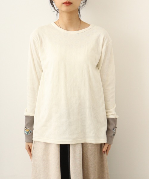 Emago(イマゴ)の「EMAGO 袖リブ切替えロングスリーブ(Tシャツ/カットソー・レディース・アイボリー/グリーン/ネイビー/杢グレー・FREE)」の22枚目の写真