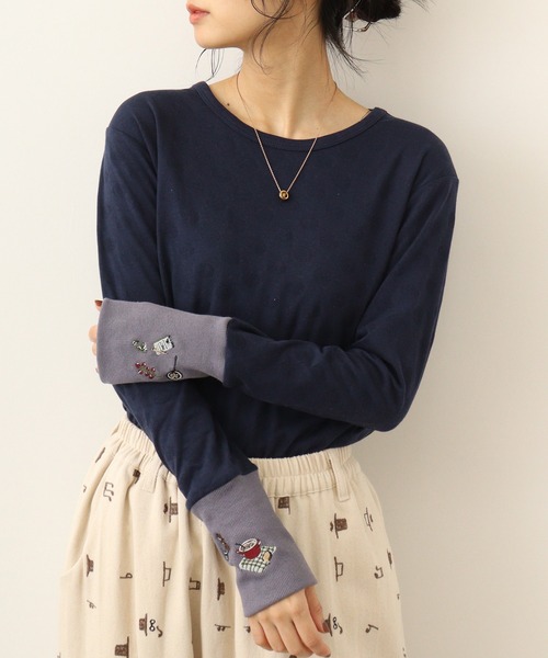 Emago(イマゴ)の「EMAGO 袖リブ切替えロングスリーブ(Tシャツ/カットソー・レディース・アイボリー/グリーン/ネイビー/杢グレー・FREE)」の18枚目の写真
