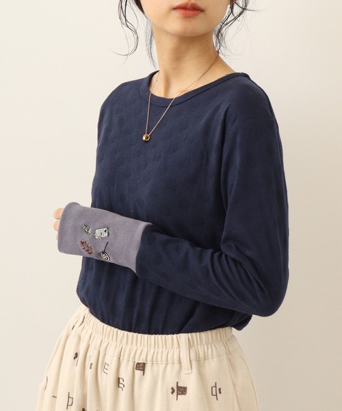 Emago(イマゴ)の「EMAGO 袖リブ切替えロングスリーブ(Tシャツ/カットソー・レディース・アイボリー/グリーン/ネイビー/杢グレー・FREE)」の19枚目の写真
