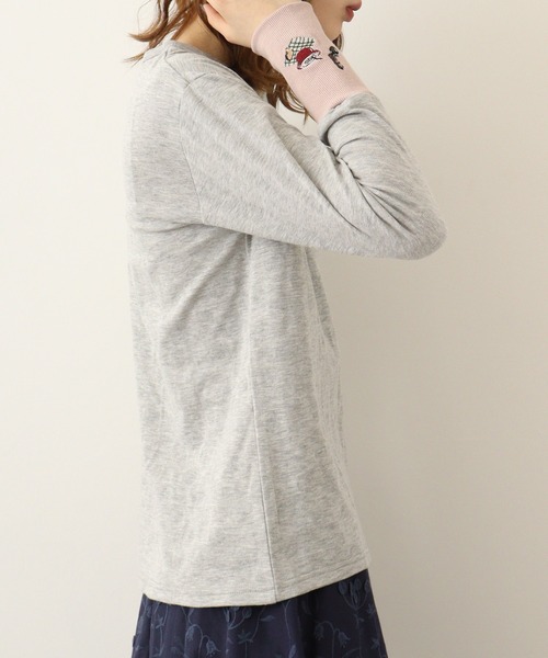 Emago(イマゴ)の「EMAGO 袖リブ切替えロングスリーブ(Tシャツ/カットソー・レディース・アイボリー/グリーン/ネイビー/杢グレー・FREE)」の15枚目の写真
