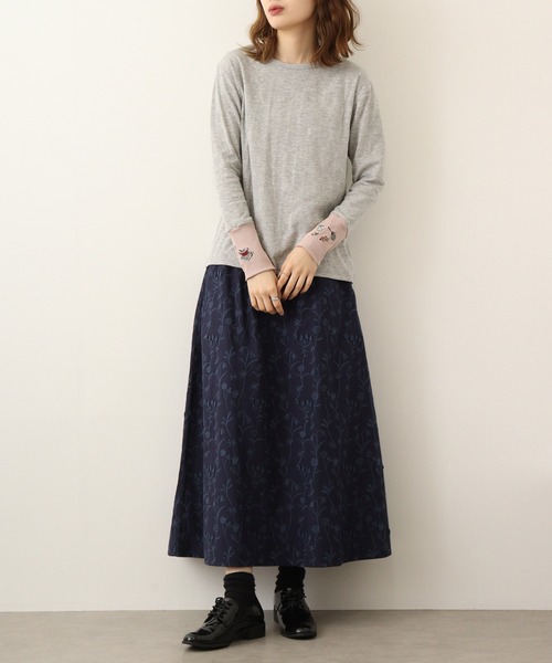 Emago(イマゴ)の「EMAGO 袖リブ切替えロングスリーブ(Tシャツ/カットソー・レディース・アイボリー/グリーン/ネイビー/杢グレー・FREE)」の17枚目の写真