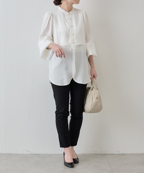 BEARDSLEY（ビアズリー）の「《LIVETART》袖ボリュームパフパールボタンシャツ（シャツ/ブラウス・レディース・ホワイト/ブルー・FREE）」の8枚目の写真