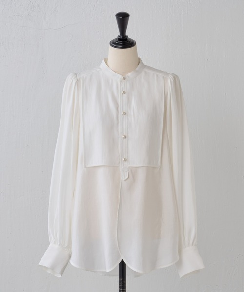 BEARDSLEY（ビアズリー）の「《LIVETART》袖ボリュームパフパールボタンシャツ（シャツ/ブラウス・レディース・ホワイト/ブルー・FREE）」の14枚目の写真