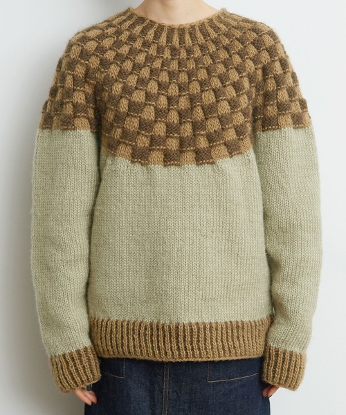PAR ICI（パーリッシィ）の「ネパール手編み 格子柄求心プルオーバー（ニット/セーター・レディース・ベージュ/グリーン・FREE）」の9枚目の写真
