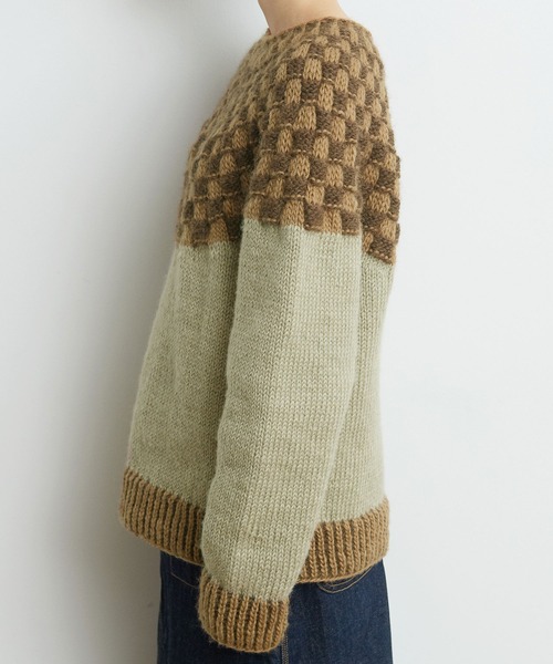 PAR ICI（パーリッシィ）の「ネパール手編み 格子柄求心プルオーバー（ニット/セーター・レディース・ベージュ/グリーン・FREE）」の10枚目の写真
