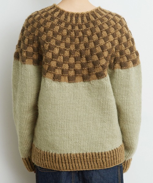 PAR ICI（パーリッシィ）の「ネパール手編み 格子柄求心プルオーバー（ニット/セーター・レディース・ベージュ/グリーン・FREE）」の12枚目の写真
