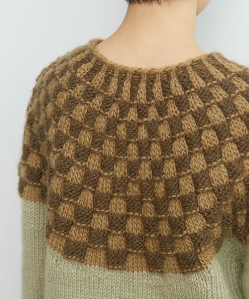 PAR ICI（パーリッシィ）の「ネパール手編み 格子柄求心プルオーバー（ニット/セーター・レディース・ベージュ/グリーン・FREE）」の11枚目の写真