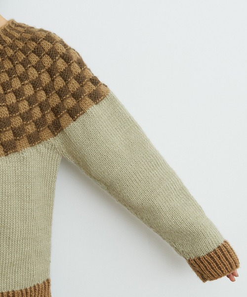 PAR ICI（パーリッシィ）の「ネパール手編み 格子柄求心プルオーバー（ニット/セーター・レディース・ベージュ/グリーン・FREE）」の14枚目の写真