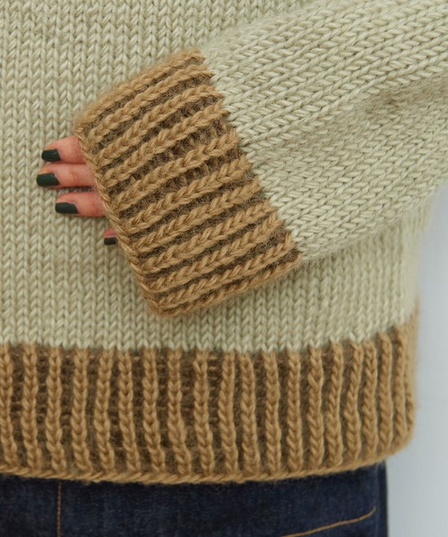 PAR ICI（パーリッシィ）の「ネパール手編み 格子柄求心プルオーバー（ニット/セーター・レディース・ベージュ/グリーン・FREE）」の13枚目の写真