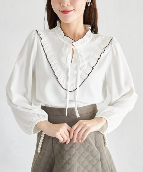 tocco closet(トッコ クローゼット)の「【ZOZO限定】ボウタイプチフリルブラウス(シャツ/ブラウス・レディース・オフホワイト・M)」の1枚目の写真