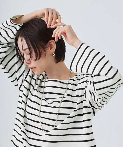 RASW（ラス）の「[RASW]綿100%ボーダークロップドロンT（Tシャツ/カットソー・レディース・ホワイト×ブラック・L/M）」の16枚目の写真