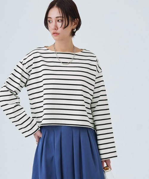 RASW（ラス）の「[RASW]綿100%ボーダークロップドロンT（Tシャツ/カットソー・レディース・ホワイト×ブラック・L/M）」の12枚目の写真