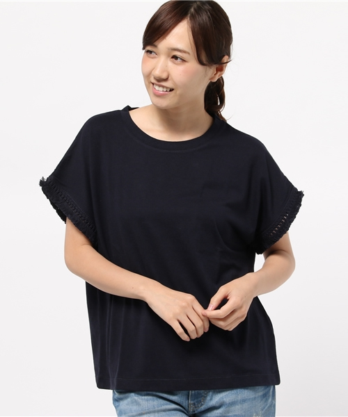 NATURAL BEAUTY BASIC（ナチュラルビューティーベーシック）の「フリンジスリーブカットソー（Tシャツ/カットソー・レディース・カーキ/ホワイト系その他/ネイビー/ブラック・MEDIUM）」の4枚目の写真
