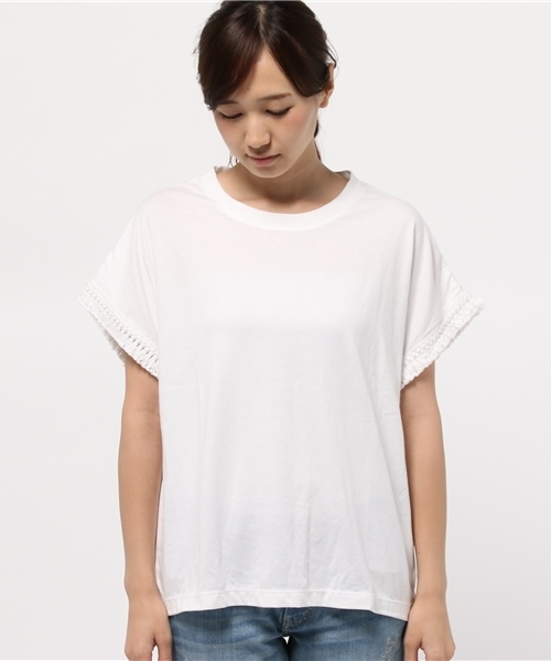 NATURAL BEAUTY BASIC（ナチュラルビューティーベーシック）の「フリンジスリーブカットソー（Tシャツ/カットソー・レディース・カーキ/ホワイト系その他/ネイビー/ブラック・MEDIUM）」の5枚目の写真