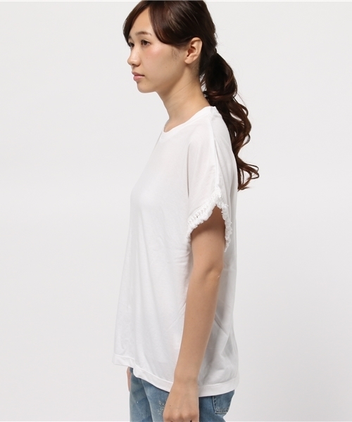 NATURAL BEAUTY BASIC（ナチュラルビューティーベーシック）の「フリンジスリーブカットソー（Tシャツ/カットソー・レディース・カーキ/ホワイト系その他/ネイビー/ブラック・MEDIUM）」の6枚目の写真