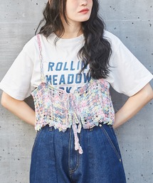 CUBE SUGAR | <2点SET>カギ針風ビスチェ付ロゴTシャツ(Tシャツ/カットソー)