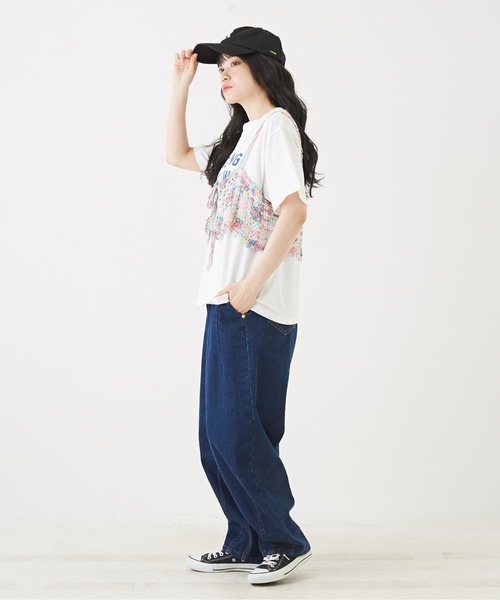 CUBE SUGAR（キューブシュガー）の「<2点SET>カギ針風ビスチェ付ロゴTシャツ（Tシャツ/カットソー・レディース・スミクロ/ライトイエロー/トップグレー/ホワイト・M）」の8枚目の写真