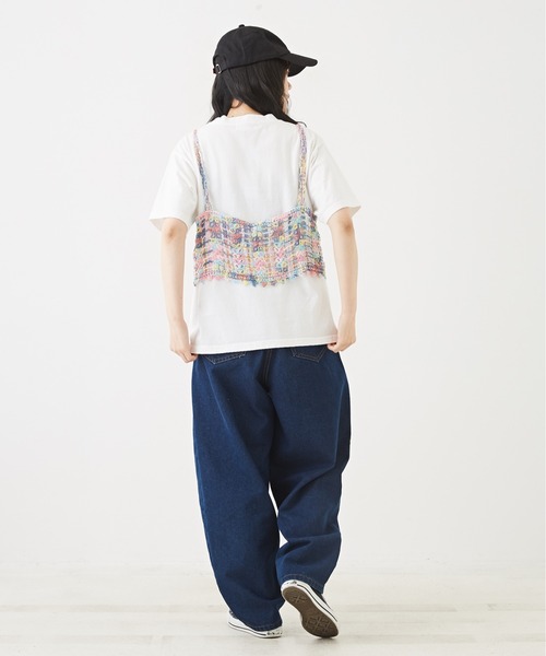 CUBE SUGAR（キューブシュガー）の「<2点SET>カギ針風ビスチェ付ロゴTシャツ（Tシャツ/カットソー・レディース・スミクロ/ライトイエロー/トップグレー/ホワイト・M）」の9枚目の写真