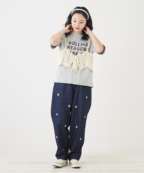 CUBE SUGAR（キューブシュガー）の「<2点SET>カギ針風ビスチェ付ロゴTシャツ（Tシャツ/カットソー・レディース・スミクロ/ライトイエロー/トップグレー/ホワイト・M）」の10枚目の写真