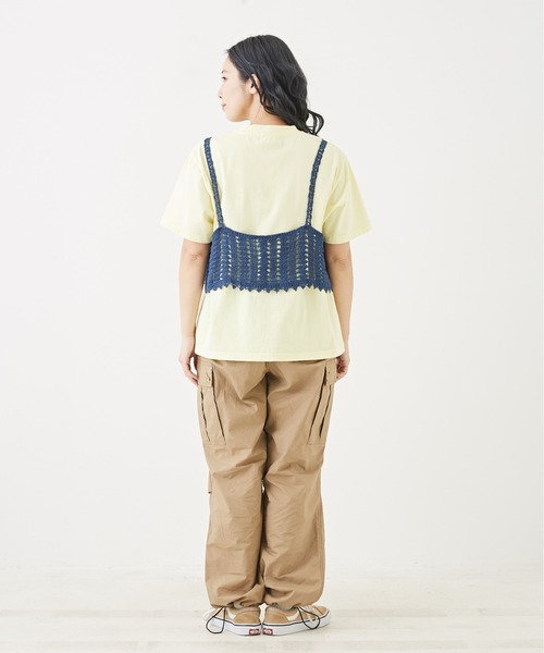 CUBE SUGAR（キューブシュガー）の「<2点SET>カギ針風ビスチェ付ロゴTシャツ（Tシャツ/カットソー・レディース・スミクロ/ライトイエロー/トップグレー/ホワイト・M）」の18枚目の写真