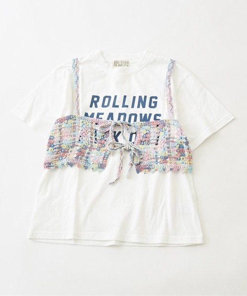 CUBE SUGAR（キューブシュガー）の「<2点SET>カギ針風ビスチェ付ロゴTシャツ（Tシャツ/カットソー・レディース・スミクロ/ライトイエロー/トップグレー/ホワイト・M）」の19枚目の写真