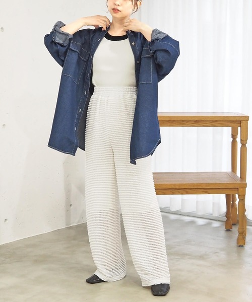 tiptop(ティップトップ)の「レースジャガードイージーパンツ(その他パンツ・レディース・ブラック/オフホワイト・FREE)」の6枚目の写真