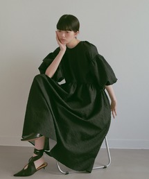 【EFOLE】フラワージャガード ボリュームスリーブ ミニ ワンピース EFOLE】フラワージャガード ボリュームスリーブ ミニ ワンピース