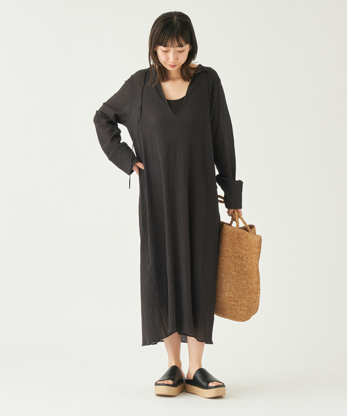 Plage - plage プラージュ long gather シャツ ワンピース ブラック Flared Shirt ドレス（ワンピース）｜Plage（プラージュ）の通販