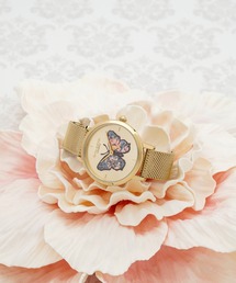「OLIVIA BURTON/オリビアバートン」シグネチャー - 28mm シグネチャー バタフライ ウルトラスリム ライトゴールド サンレイ フローラル メッシュ