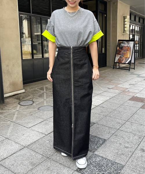 Meli rich（メリーリッチ）の「袖配色折り返しTシャツ（Tシャツ/カットソー・レディース・ブラック/チャコールグレー・FREE）」の9枚目の写真