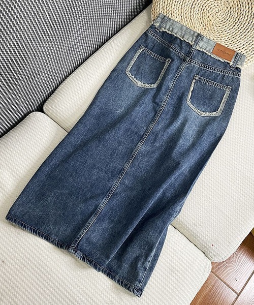 aimoha(アイモハ)の「前センタースリット入りレトロデニムスカート(デニムスカート・レディース・ネイビー・XX-LARGE/X-LARGE/LARGE/MEDIUM/SMALL/X-SMALL)」の6枚目の写真