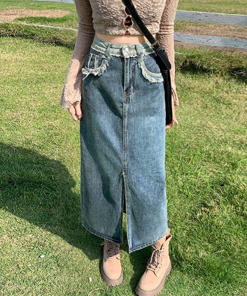 aimoha(アイモハ)の「前センタースリット入りレトロデニムスカート(デニムスカート・レディース・ネイビー・XX-LARGE/X-LARGE/LARGE/MEDIUM/SMALL/X-SMALL)」の8枚目の写真