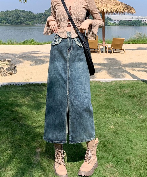 aimoha(アイモハ)の「前センタースリット入りレトロデニムスカート(デニムスカート・レディース・ネイビー・XX-LARGE/X-LARGE/LARGE/MEDIUM/SMALL/X-SMALL)」の12枚目の写真