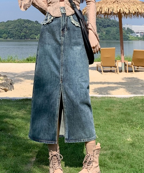 aimoha(アイモハ)の「前センタースリット入りレトロデニムスカート(デニムスカート・レディース・ネイビー・XX-LARGE/X-LARGE/LARGE/MEDIUM/SMALL/X-SMALL)」の21枚目の写真