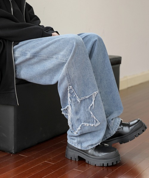 【セール】【FVLMEN】fringe star patch relax wide denim/フリンジ スター パッチ リラックス ワイド デニム（デニムパンツ）｜FVLMEN（フルメン）