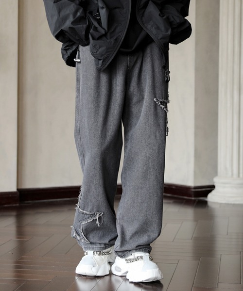 【セール】【FVLMEN】fringe star patch relax wide denim/フリンジ スター パッチ リラックス ワイド デニム（デニムパンツ）｜FVLMEN（フルメン）