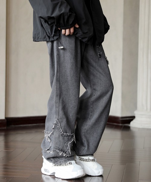 【セール】【FVLMEN】fringe star patch relax wide denim/フリンジ スター パッチ リラックス ワイド デニム（デニムパンツ）｜FVLMEN（フルメン）