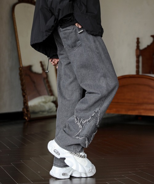 【セール】【FVLMEN】fringe star patch relax wide denim/フリンジ スター パッチ リラックス ワイド デニム（デニムパンツ）｜FVLMEN（フルメン）