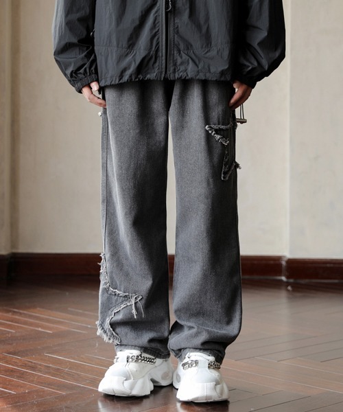 【セール】【FVLMEN】fringe star patch relax wide denim/フリンジ スター パッチ リラックス ワイド デニム（デニムパンツ）｜FVLMEN（フルメン）