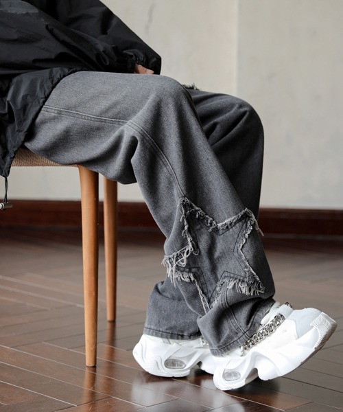 【セール】【FVLMEN】fringe star patch relax wide denim/フリンジ スター パッチ リラックス ワイド デニム（デニムパンツ）｜FVLMEN（フルメン）
