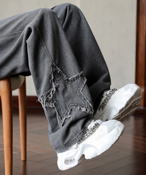 【セール】【FVLMEN】fringe star patch relax wide denim/フリンジ スター パッチ リラックス ワイド デニム（デニムパンツ）｜FVLMEN（フルメン）