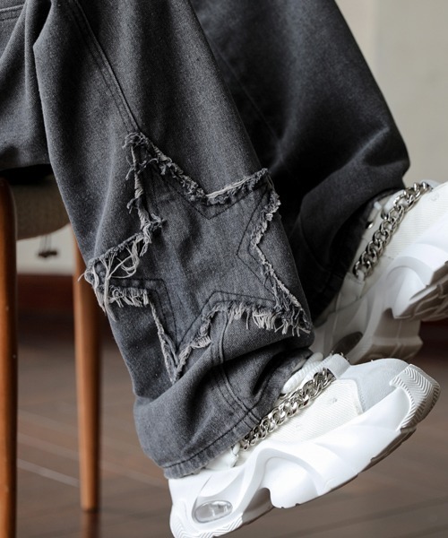 【セール】【FVLMEN】fringe star patch relax wide denim/フリンジ スター パッチ リラックス ワイド デニム（デニムパンツ）｜FVLMEN（フルメン）