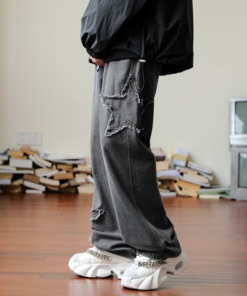 【セール】【FVLMEN】fringe star patch relax wide denim/フリンジ スター パッチ リラックス ワイド デニム（デニムパンツ）｜FVLMEN（フルメン）