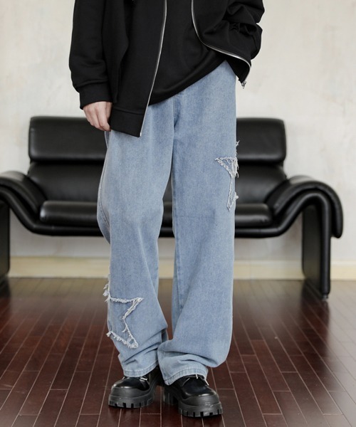 【セール】【FVLMEN】fringe star patch relax wide denim/フリンジ スター パッチ リラックス ワイド デニム（デニムパンツ）｜FVLMEN（フルメン）