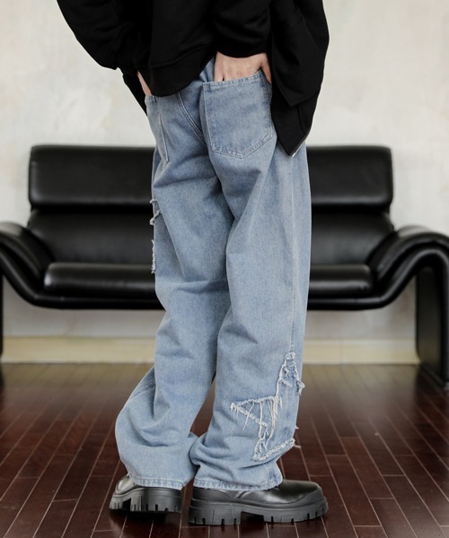 【セール】【FVLMEN】fringe star patch relax wide denim/フリンジ スター パッチ リラックス ワイド デニム（デニムパンツ）｜FVLMEN（フルメン）