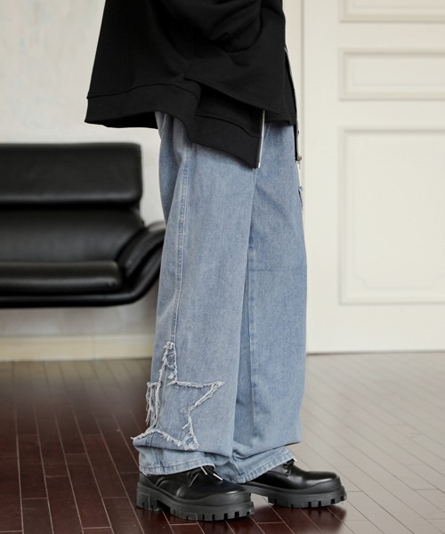 【セール】【FVLMEN】fringe star patch relax wide denim/フリンジ スター パッチ リラックス ワイド デニム（デニムパンツ）｜FVLMEN（フルメン）