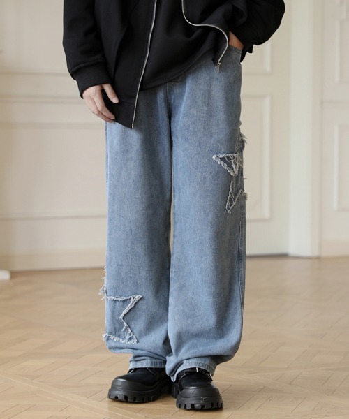 【セール】【FVLMEN】fringe star patch relax wide denim/フリンジ スター パッチ リラックス ワイド デニム（デニムパンツ）｜FVLMEN（フルメン）