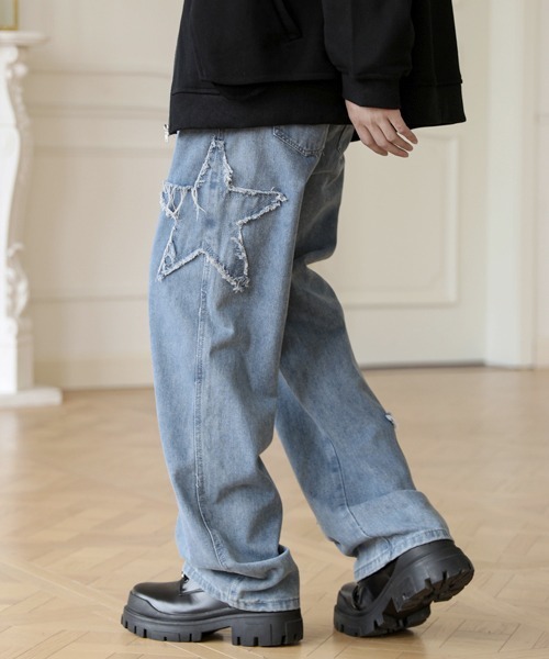 【セール】【FVLMEN】fringe star patch relax wide denim/フリンジ スター パッチ リラックス ワイド デニム（デニムパンツ）｜FVLMEN（フルメン）